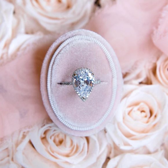 5 Carat Pear Cut Ring, 925 Sterling Silver - Picture 4 of 4